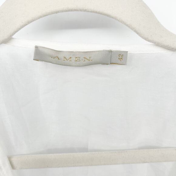 AMEN Womens Cotton Silk Sequin Artsy Floral Tropical Swim Coverup Top Size 42 M - Picture 4 of 9